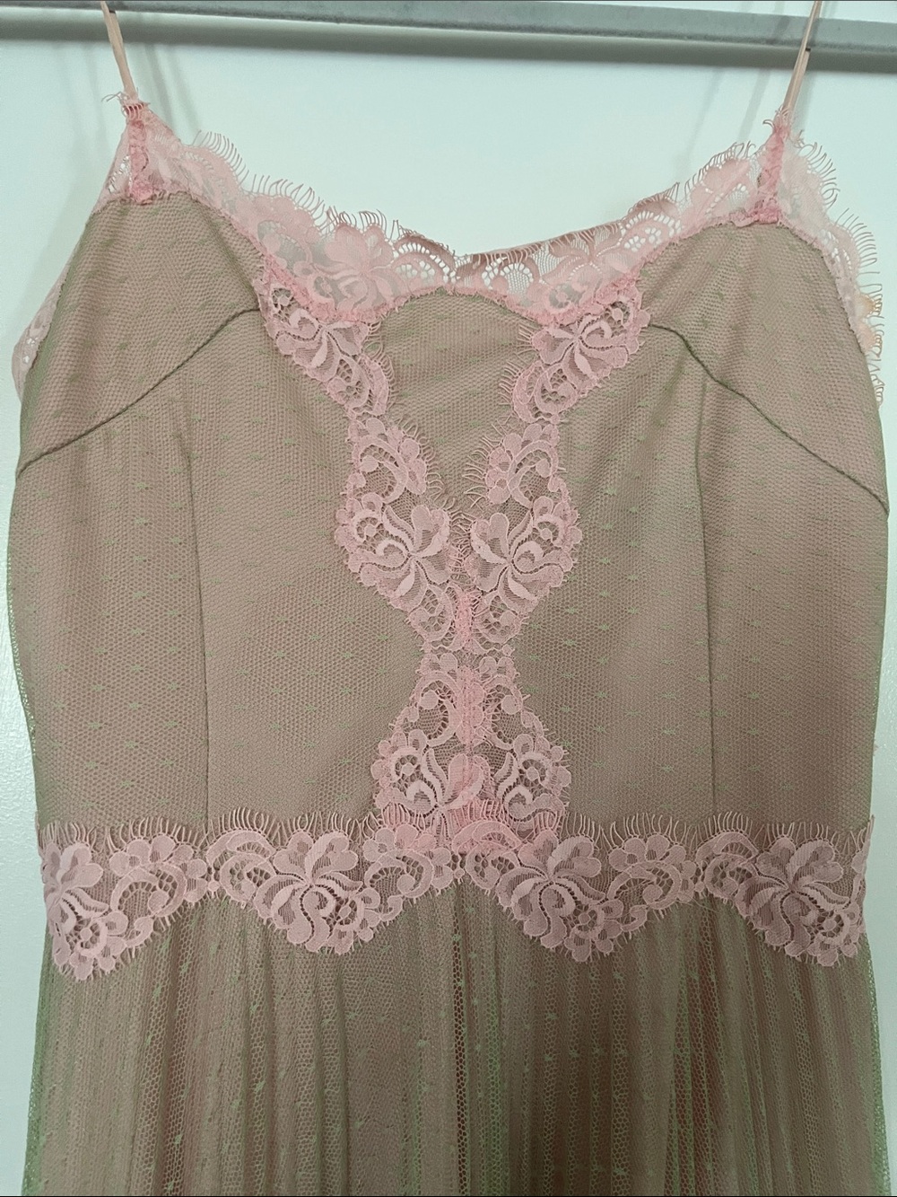Betsey Johnson Pink and green Lace-Trim Pleated Midi Dress - Picture 4 of 7